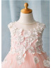 Beaded Tulle 3D Flowers High Low Keyhole Back Flower Girl Dress